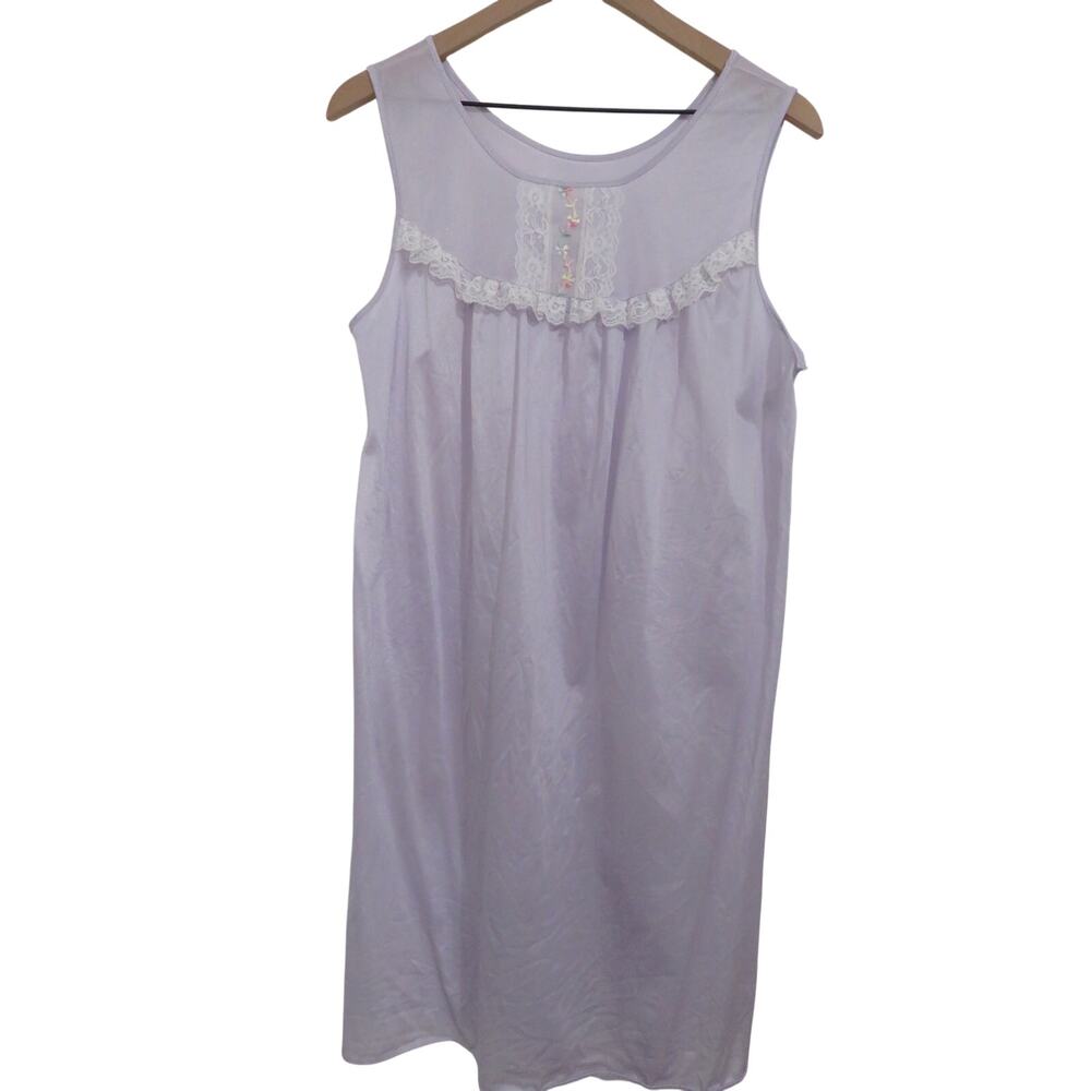 Sears Women Sz L Light Purple Nylon Sleepwear Nightgown Lace Trim Feminine Soft